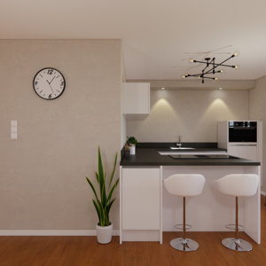 moderne witte greeploze u keuken met een kookeiland en bargedeelte